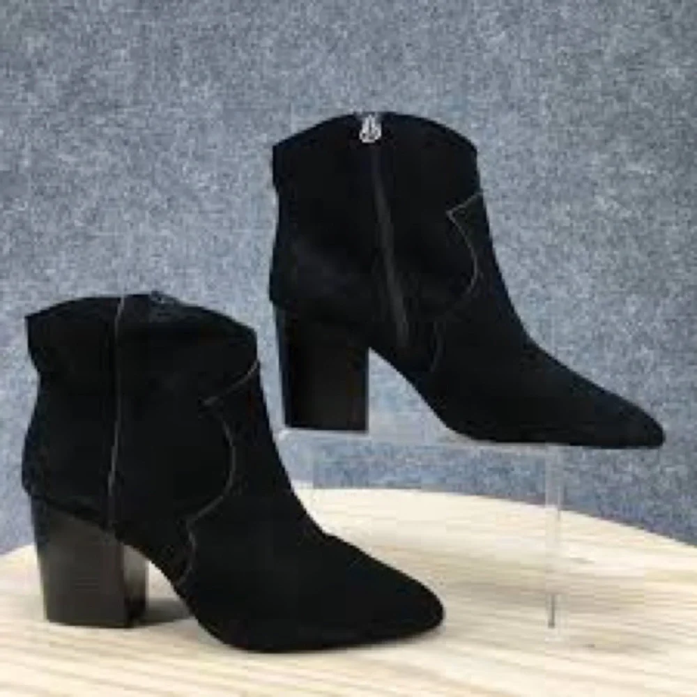 Zara Black Suede Cowboy Ankle Boots - Picture 2 of 9